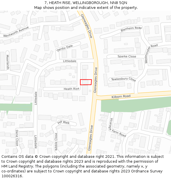 7, HEATH RISE, WELLINGBOROUGH, NN8 5QN: Location map and indicative extent of plot