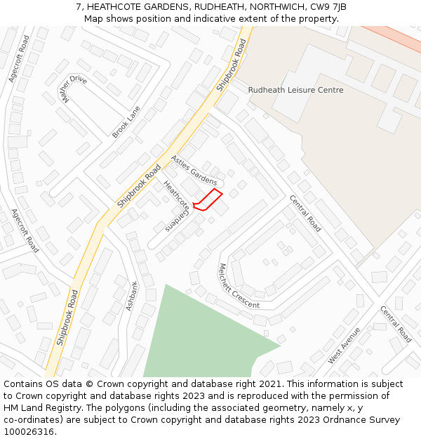 7, HEATHCOTE GARDENS, RUDHEATH, NORTHWICH, CW9 7JB: Location map and indicative extent of plot