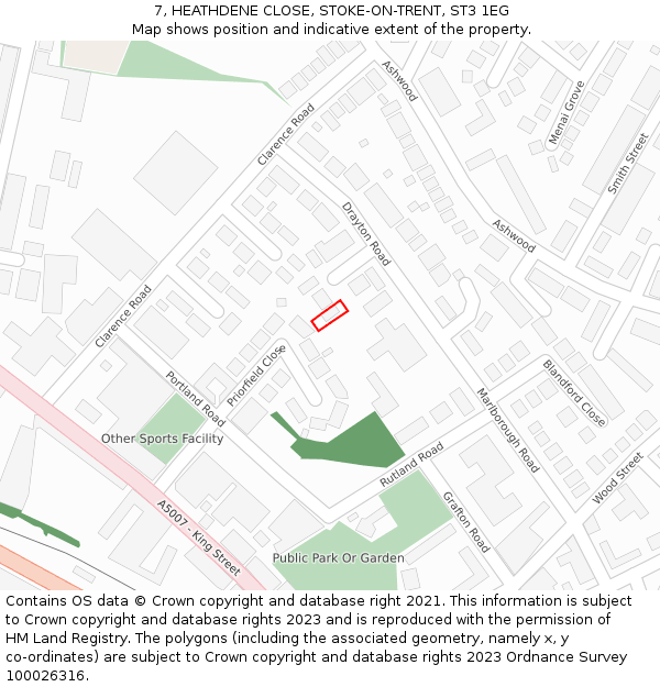 7, HEATHDENE CLOSE, STOKE-ON-TRENT, ST3 1EG: Location map and indicative extent of plot