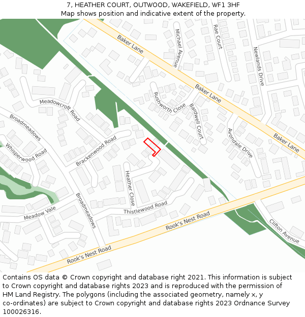 7, HEATHER COURT, OUTWOOD, WAKEFIELD, WF1 3HF: Location map and indicative extent of plot