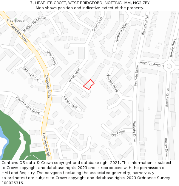 7, HEATHER CROFT, WEST BRIDGFORD, NOTTINGHAM, NG2 7RY: Location map and indicative extent of plot