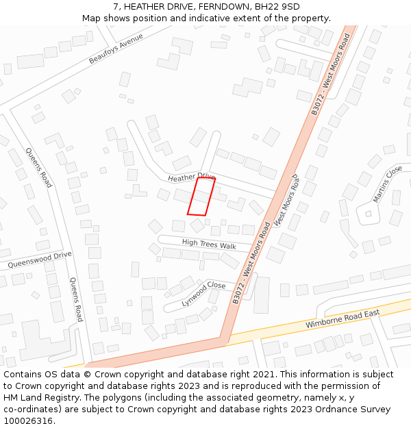 7, HEATHER DRIVE, FERNDOWN, BH22 9SD: Location map and indicative extent of plot