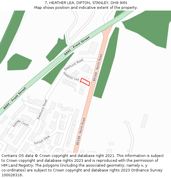 7, HEATHER LEA, DIPTON, STANLEY, DH9 9XN: Location map and indicative extent of plot