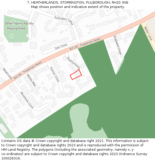 7, HEATHERLANDS, STORRINGTON, PULBOROUGH, RH20 3NE: Location map and indicative extent of plot