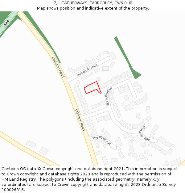 7, HEATHERWAYS, TARPORLEY, CW6 0HP: Location map and indicative extent of plot