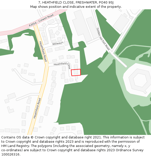 7, HEATHFIELD CLOSE, FRESHWATER, PO40 9SJ: Location map and indicative extent of plot