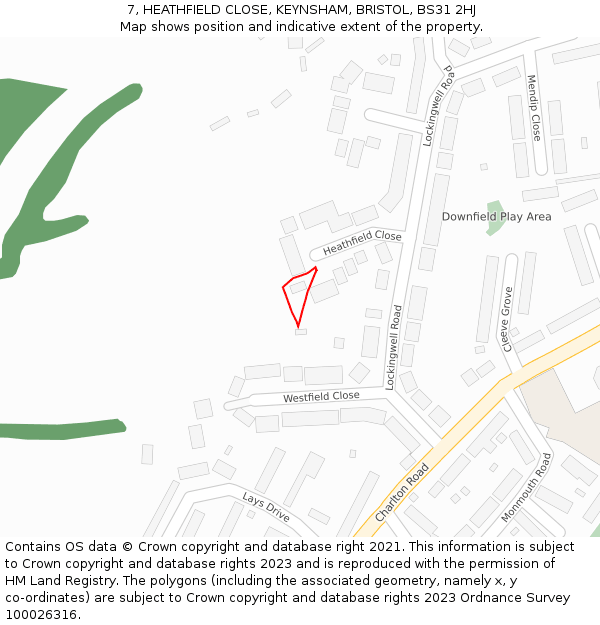 7, HEATHFIELD CLOSE, KEYNSHAM, BRISTOL, BS31 2HJ: Location map and indicative extent of plot