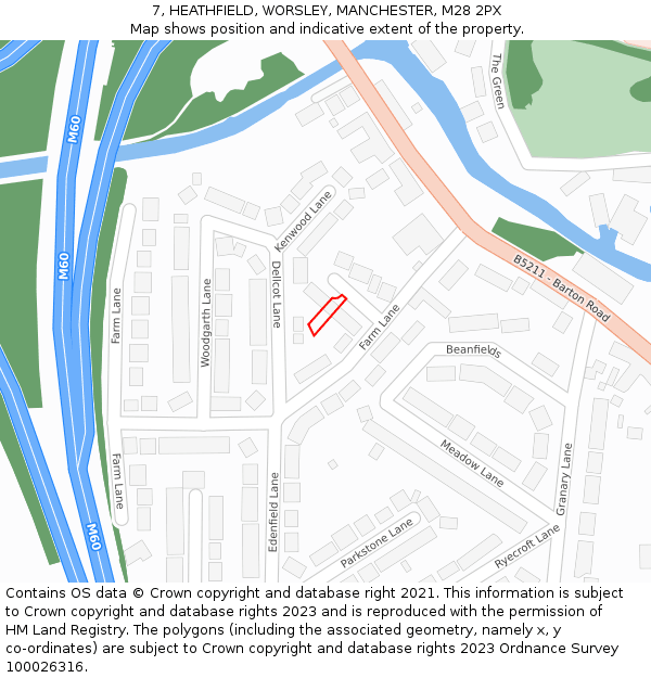 7, HEATHFIELD, WORSLEY, MANCHESTER, M28 2PX: Location map and indicative extent of plot