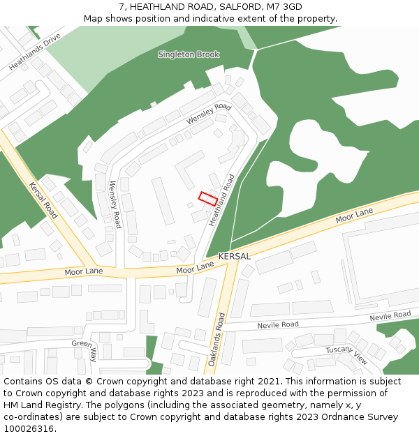 7, HEATHLAND ROAD, SALFORD, M7 3GD: Location map and indicative extent of plot