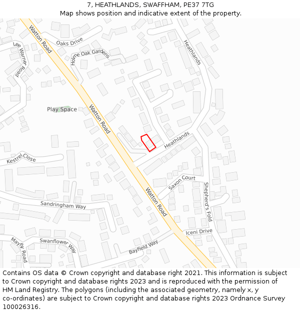 7, HEATHLANDS, SWAFFHAM, PE37 7TG: Location map and indicative extent of plot