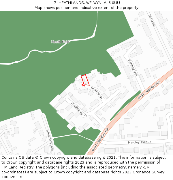 7, HEATHLANDS, WELWYN, AL6 0UU: Location map and indicative extent of plot