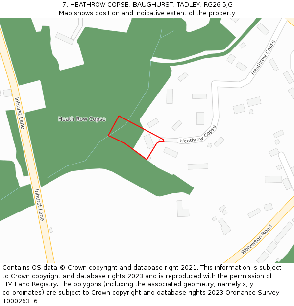 7, HEATHROW COPSE, BAUGHURST, TADLEY, RG26 5JG: Location map and indicative extent of plot