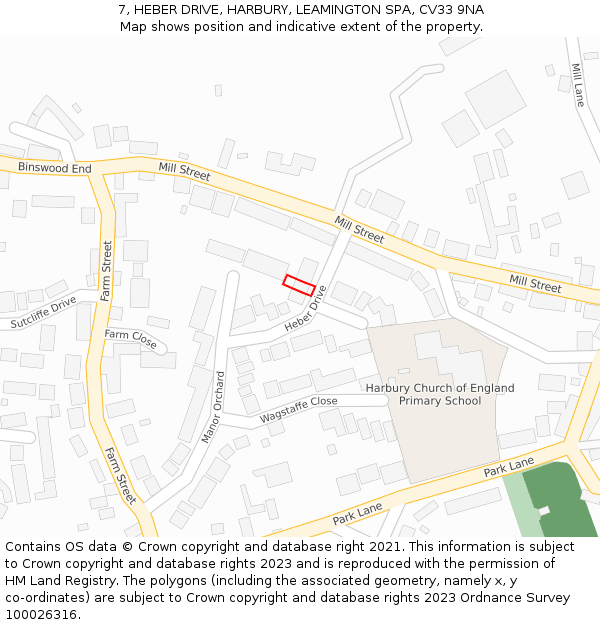 7, HEBER DRIVE, HARBURY, LEAMINGTON SPA, CV33 9NA: Location map and indicative extent of plot