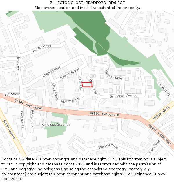 7, HECTOR CLOSE, BRADFORD, BD6 1QE: Location map and indicative extent of plot
