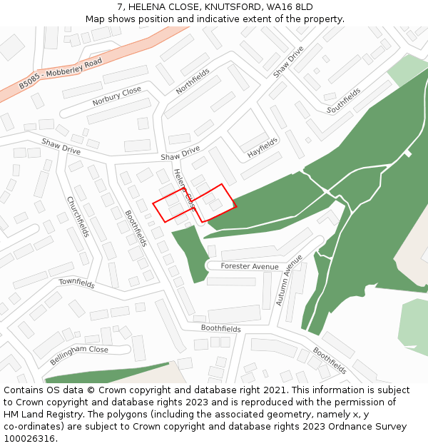7, HELENA CLOSE, KNUTSFORD, WA16 8LD: Location map and indicative extent of plot