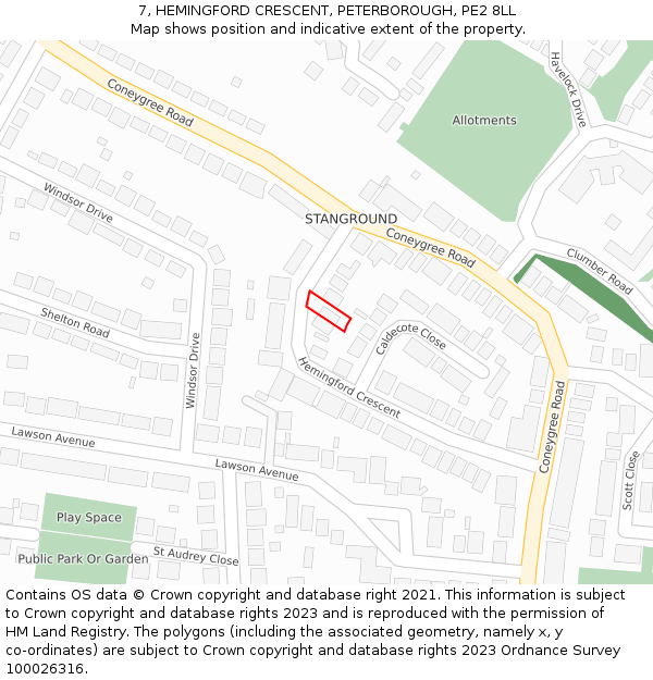 7, HEMINGFORD CRESCENT, PETERBOROUGH, PE2 8LL: Location map and indicative extent of plot