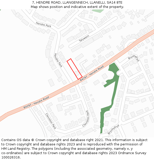 7, HENDRE ROAD, LLANGENNECH, LLANELLI, SA14 8TE: Location map and indicative extent of plot