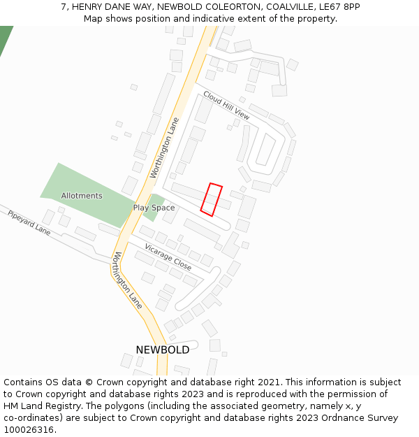 7, HENRY DANE WAY, NEWBOLD COLEORTON, COALVILLE, LE67 8PP: Location map and indicative extent of plot