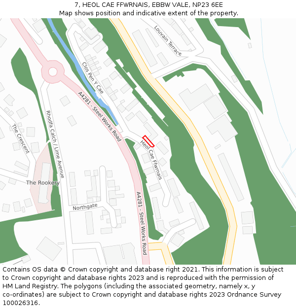 7, HEOL CAE FFWRNAIS, EBBW VALE, NP23 6EE: Location map and indicative extent of plot