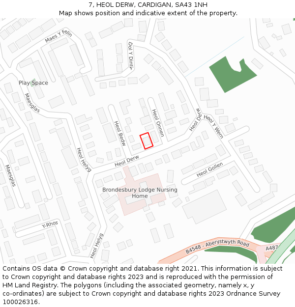 7, HEOL DERW, CARDIGAN, SA43 1NH: Location map and indicative extent of plot