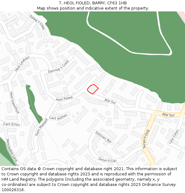 7, HEOL FIOLED, BARRY, CF63 1HB: Location map and indicative extent of plot