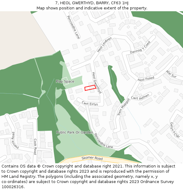 7, HEOL GWERTHYD, BARRY, CF63 1HJ: Location map and indicative extent of plot