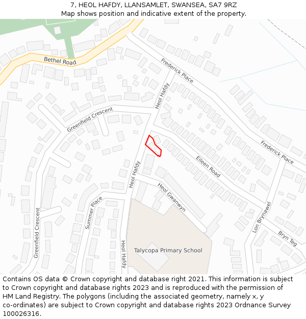 7, HEOL HAFDY, LLANSAMLET, SWANSEA, SA7 9RZ: Location map and indicative extent of plot