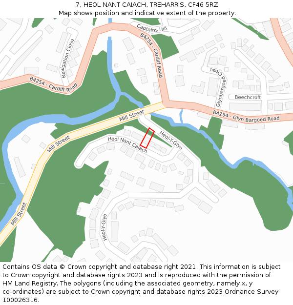 7, HEOL NANT CAIACH, TREHARRIS, CF46 5RZ: Location map and indicative extent of plot