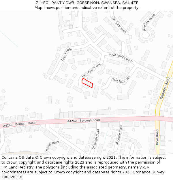 7, HEOL PANT Y DWR, GORSEINON, SWANSEA, SA4 4ZF: Location map and indicative extent of plot