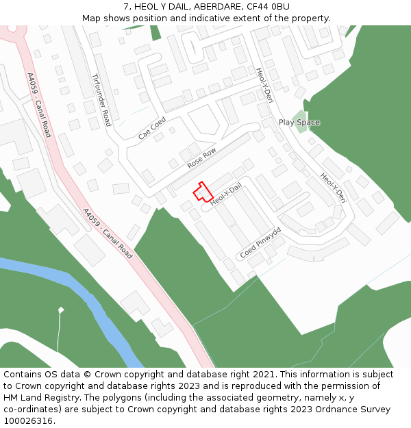 7, HEOL Y DAIL, ABERDARE, CF44 0BU: Location map and indicative extent of plot