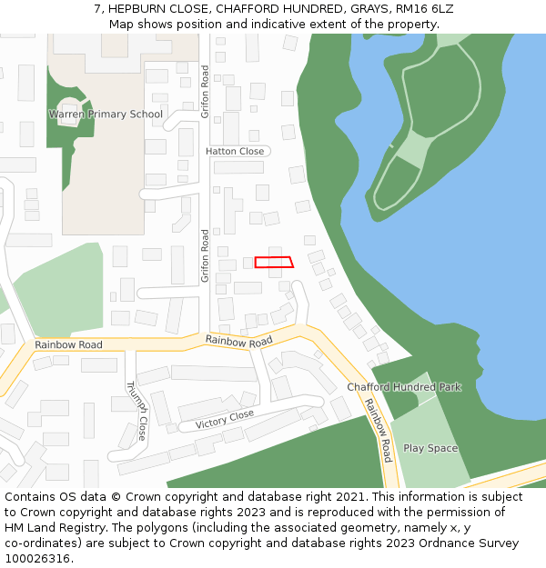 7, HEPBURN CLOSE, CHAFFORD HUNDRED, GRAYS, RM16 6LZ: Location map and indicative extent of plot