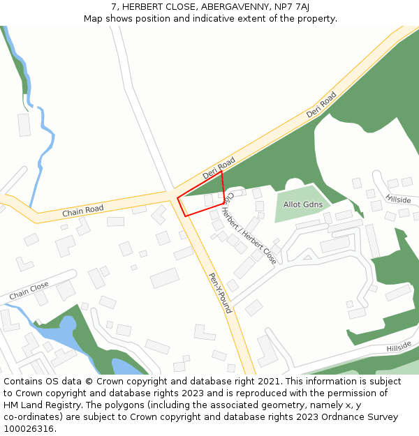 7, HERBERT CLOSE, ABERGAVENNY, NP7 7AJ: Location map and indicative extent of plot