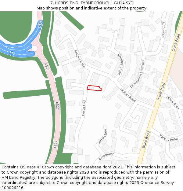7, HERBS END, FARNBOROUGH, GU14 9YD: Location map and indicative extent of plot