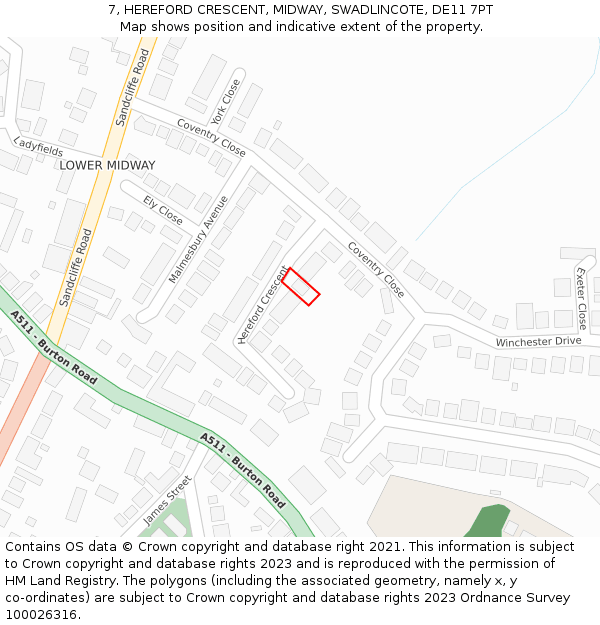 7, HEREFORD CRESCENT, MIDWAY, SWADLINCOTE, DE11 7PT: Location map and indicative extent of plot