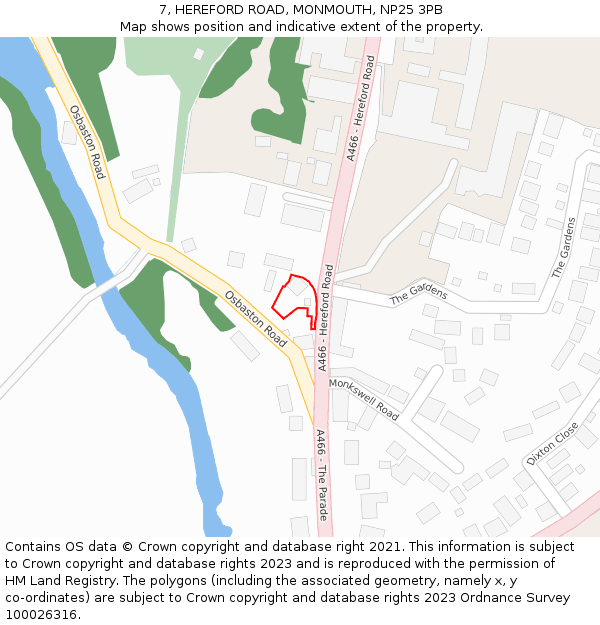 7, HEREFORD ROAD, MONMOUTH, NP25 3PB: Location map and indicative extent of plot