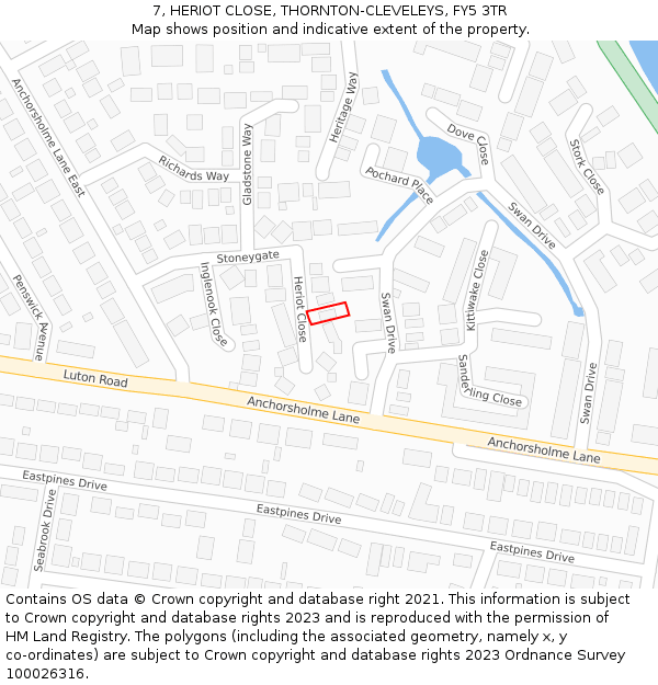 7, HERIOT CLOSE, THORNTON-CLEVELEYS, FY5 3TR: Location map and indicative extent of plot