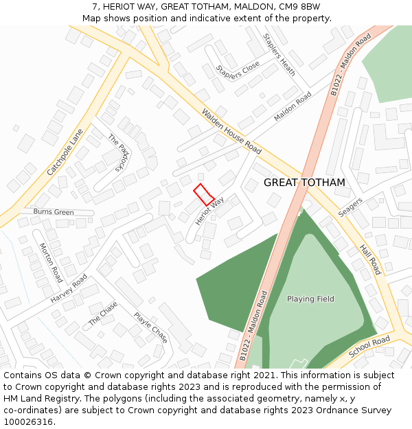 7, HERIOT WAY, GREAT TOTHAM, MALDON, CM9 8BW: Location map and indicative extent of plot