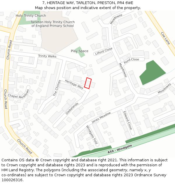 7, HERITAGE WAY, TARLETON, PRESTON, PR4 6WE: Location map and indicative extent of plot