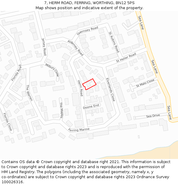 7, HERM ROAD, FERRING, WORTHING, BN12 5PS: Location map and indicative extent of plot