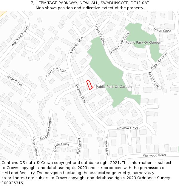 7, HERMITAGE PARK WAY, NEWHALL, SWADLINCOTE, DE11 0AT: Location map and indicative extent of plot