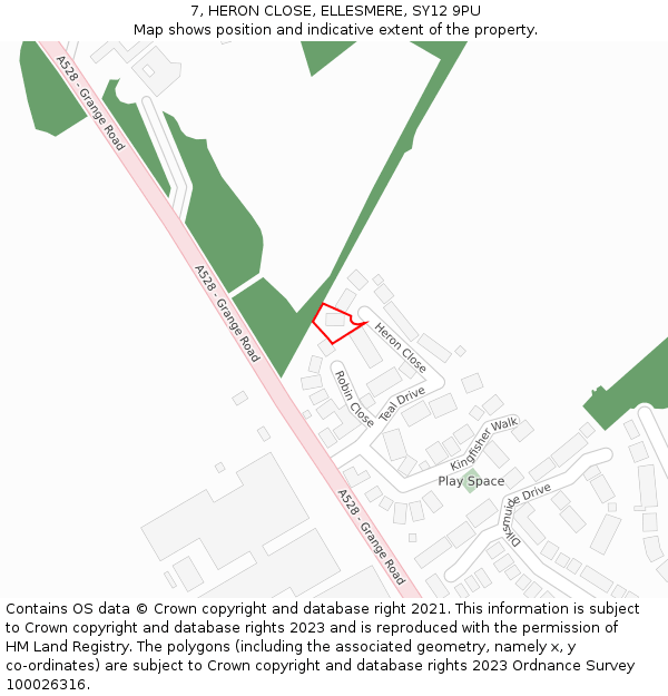 7, HERON CLOSE, ELLESMERE, SY12 9PU: Location map and indicative extent of plot