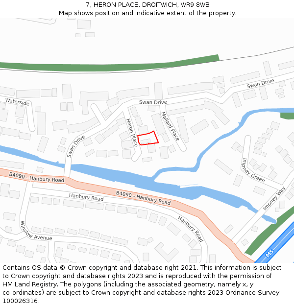 7, HERON PLACE, DROITWICH, WR9 8WB: Location map and indicative extent of plot