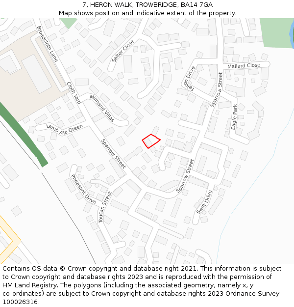 7, HERON WALK, TROWBRIDGE, BA14 7GA: Location map and indicative extent of plot