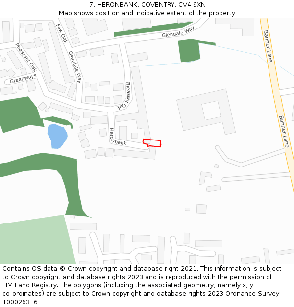 7, HERONBANK, COVENTRY, CV4 9XN: Location map and indicative extent of plot