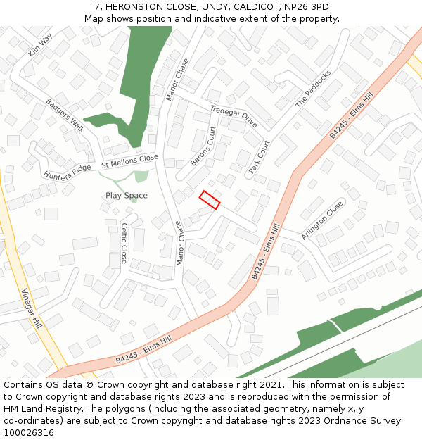 7, HERONSTON CLOSE, UNDY, CALDICOT, NP26 3PD: Location map and indicative extent of plot