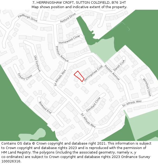 7, HERRINGSHAW CROFT, SUTTON COLDFIELD, B76 1HT: Location map and indicative extent of plot