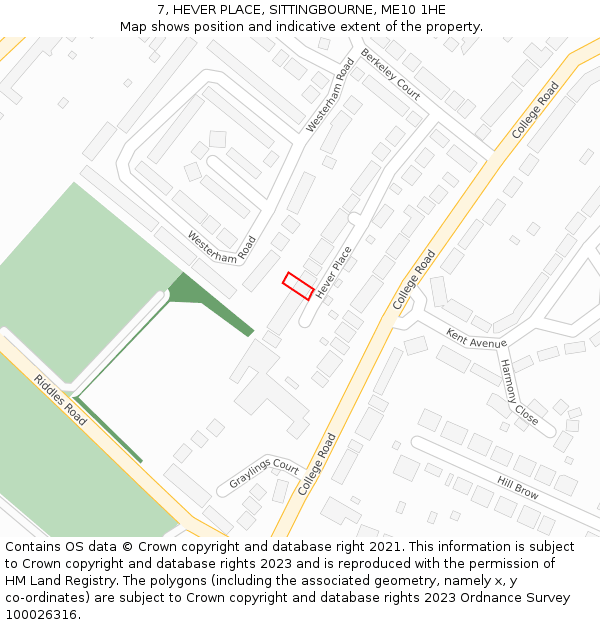 7, HEVER PLACE, SITTINGBOURNE, ME10 1HE: Location map and indicative extent of plot