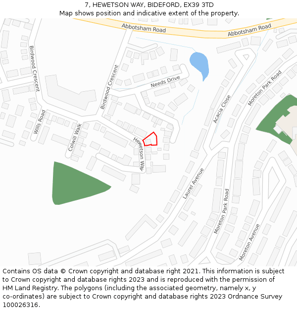 7, HEWETSON WAY, BIDEFORD, EX39 3TD: Location map and indicative extent of plot
