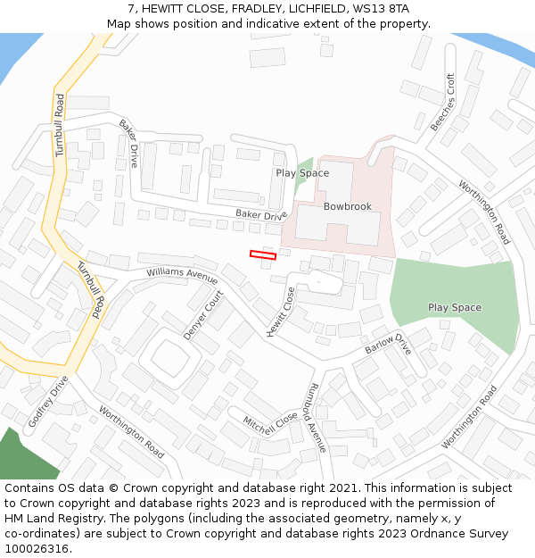 7, HEWITT CLOSE, FRADLEY, LICHFIELD, WS13 8TA: Location map and indicative extent of plot