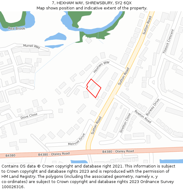 7, HEXHAM WAY, SHREWSBURY, SY2 6QX: Location map and indicative extent of plot